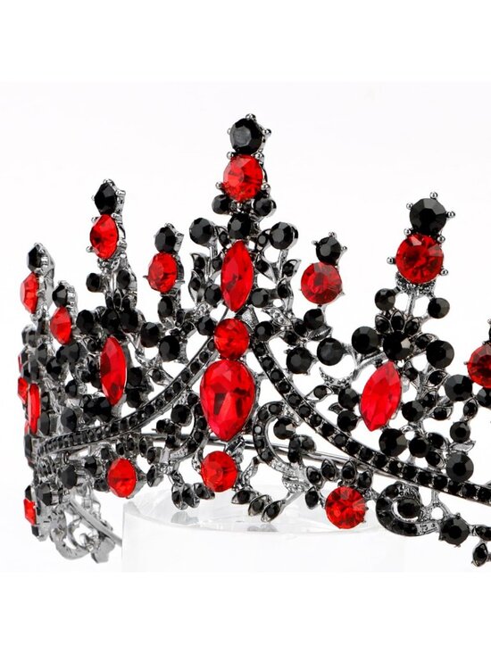 Women\'s Black Red Queen of Hearts Crown Gothic Princess Tiara Headpiece main image 4